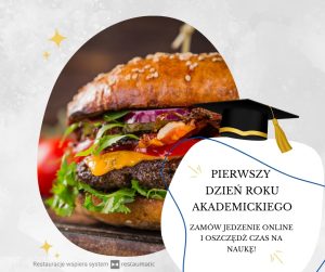 Grafika postu na Facebook na pierwszy dzień roku akademickiego - burger