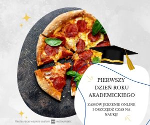 Grafika postu na Facebook na pierwszy dzień roku akademickiego - pizza