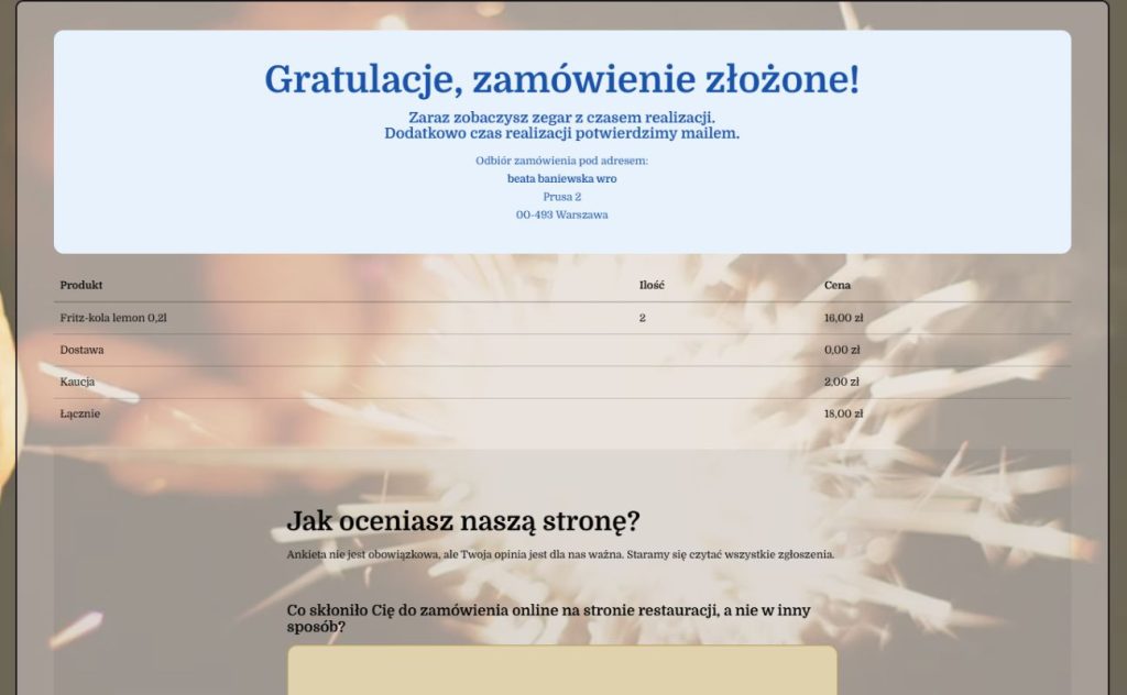 Jak wygląda informacja o kaucji na stronie z podziękowaniami