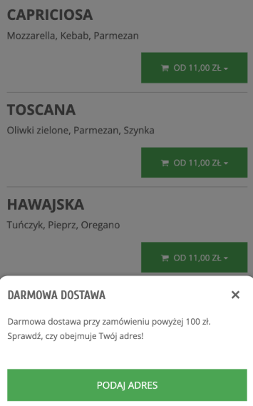 Jak wygląda informacja o darmowej dostawie przed podaniem adresu