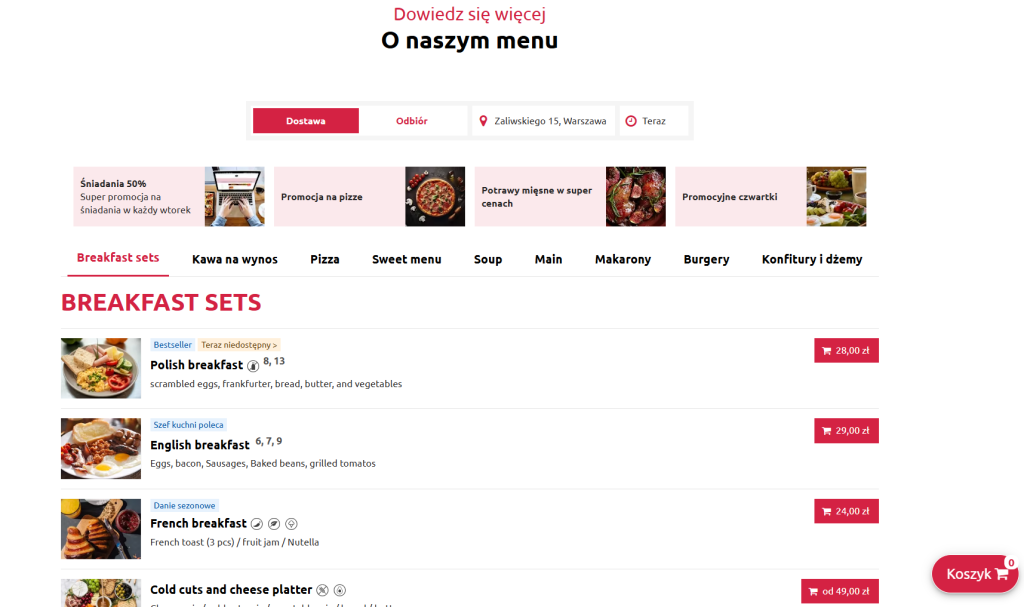 Jak wygląda informacja o promocji w menu