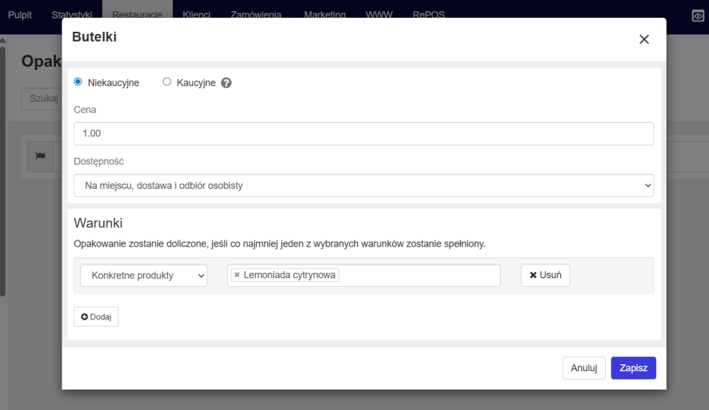 Jak wygląda dodanie opakowań niekaucyjnych