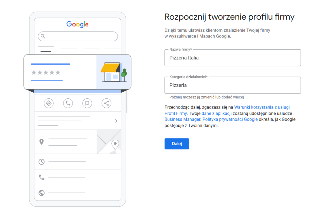 Tworzenie profilu restauracji w Google.
