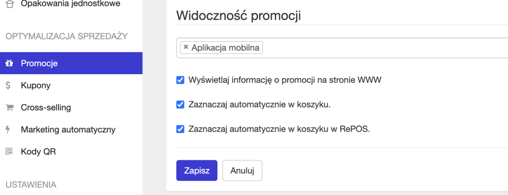 Ustawianie widoczności promocji w systemie.