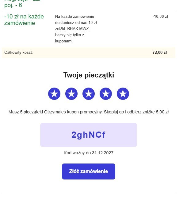 Widoczność programu lojalnościowego w koszyku.